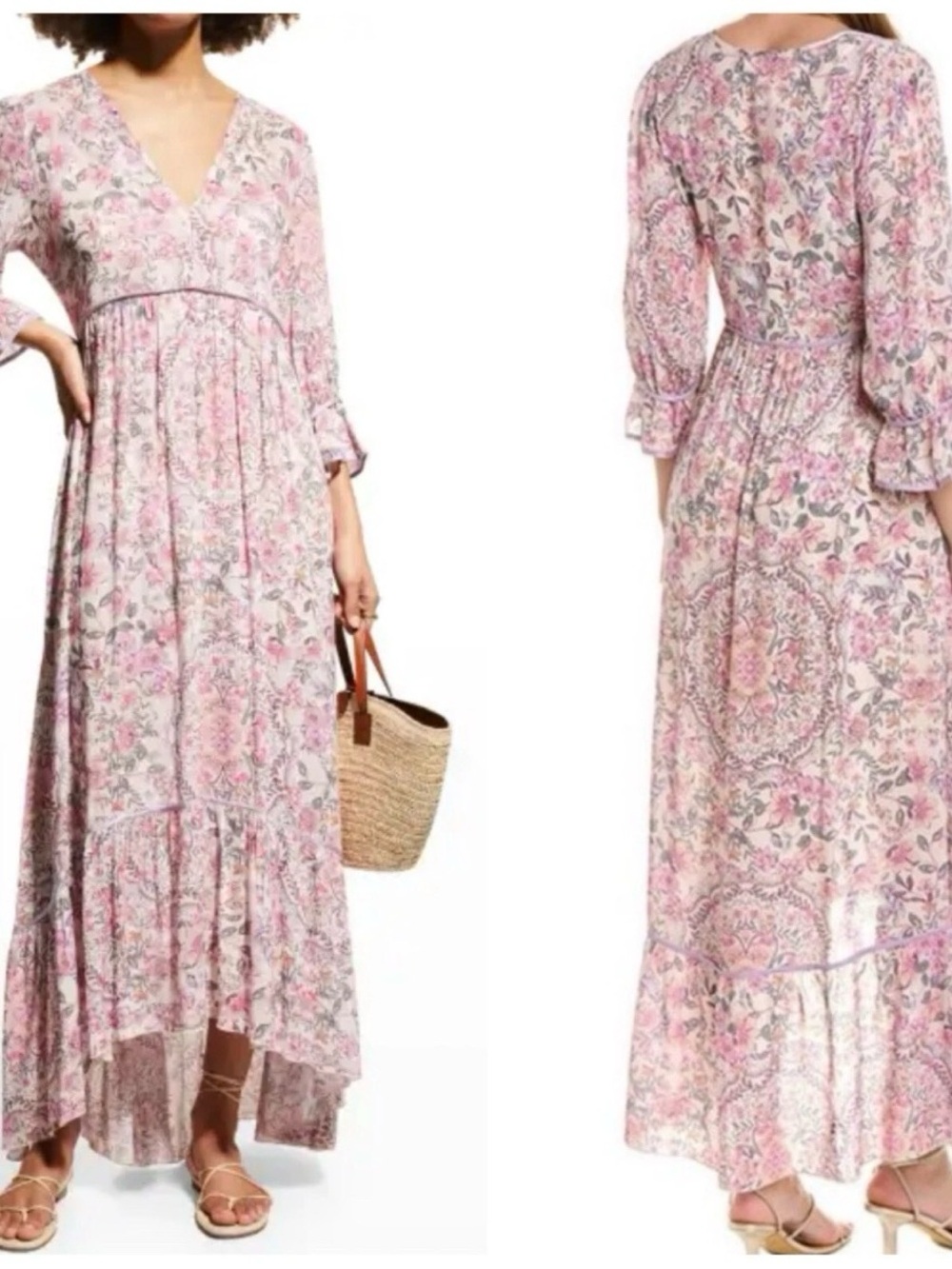 Johnny Was Daphne Floral-Print High-Low Maxi Dress size XS Bohemian Hippie